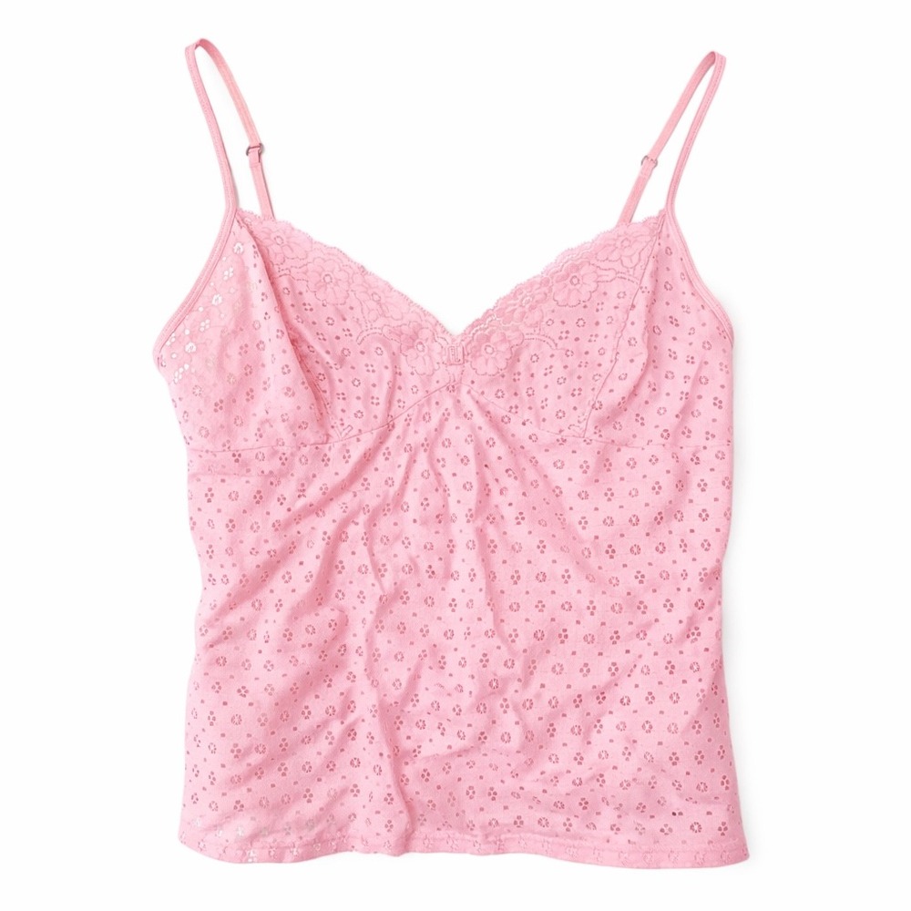 Ralph Lauren Womens Medium Camisole Pink Lace Floral Eyelet Coquette Balletcore
